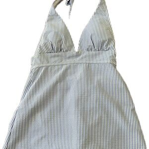 J.crew seersucker plunging halter swim dress size 6 Style#J2784 NWOT